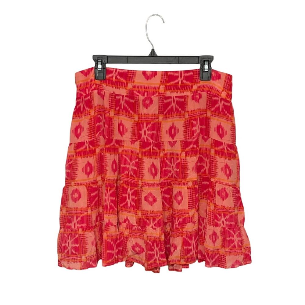 Anthropologie Danielle Duer Tiered Mini Skirt Sz Large Geometric Pink/Orange
